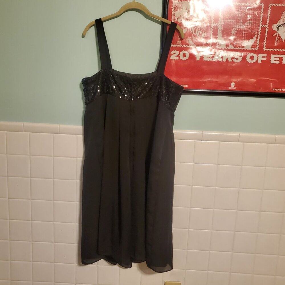 Vintage 90s Y2K Black Sequin Sleeveless A Line Knee Lenngth Dress Goth Glam - Picture 8 of 10